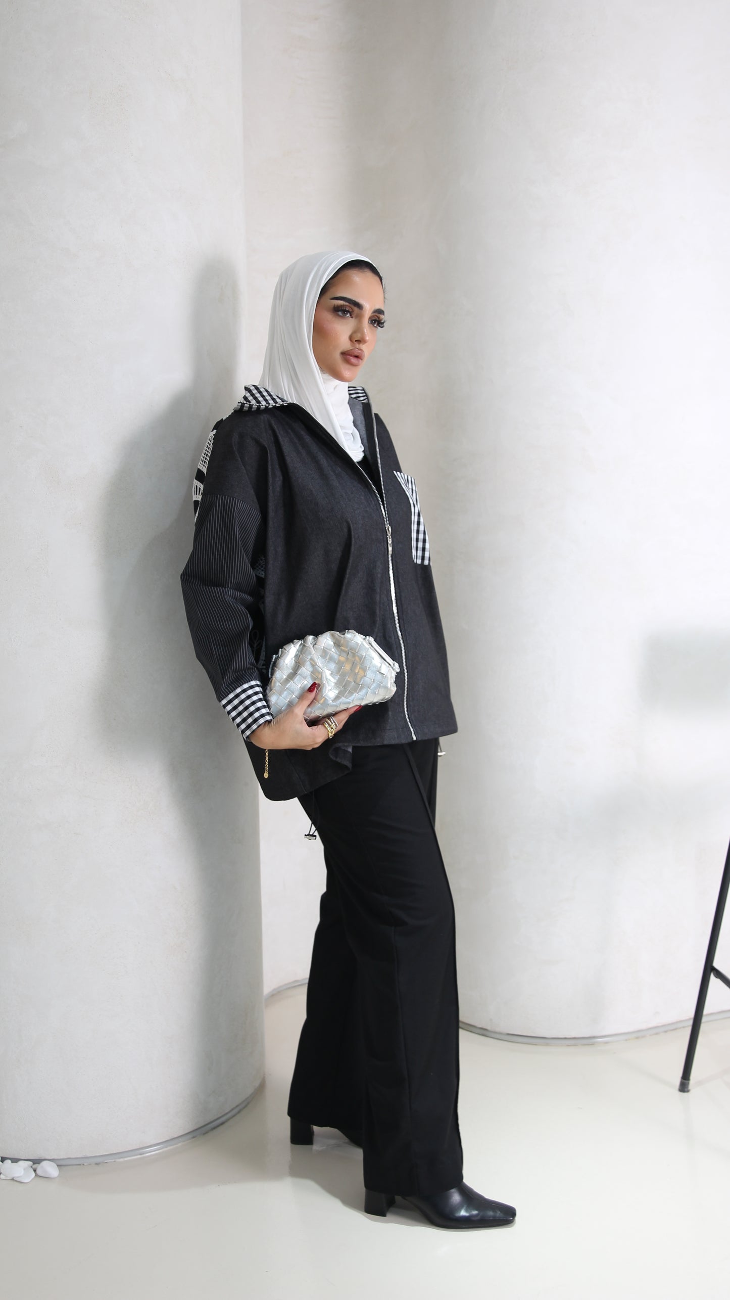 Black and white denim